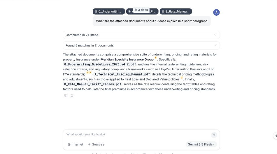 Assistant reply about attached documents with citation markers