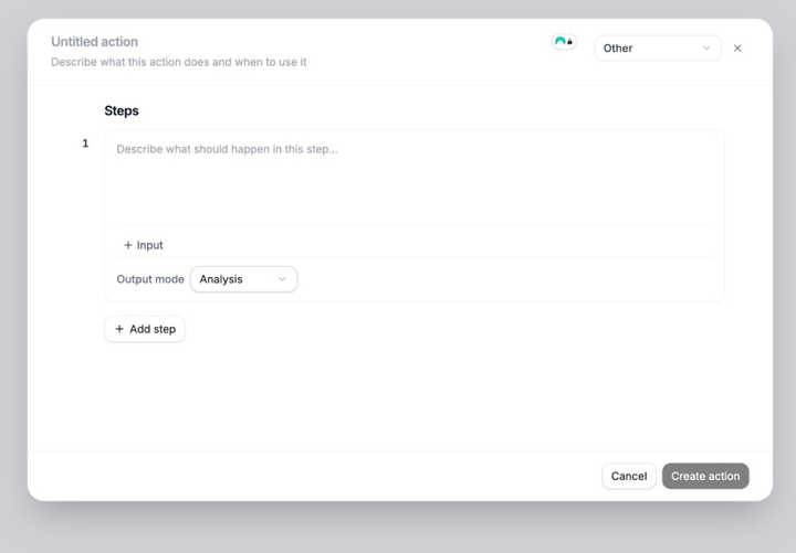 Untitled action create modal with empty first step