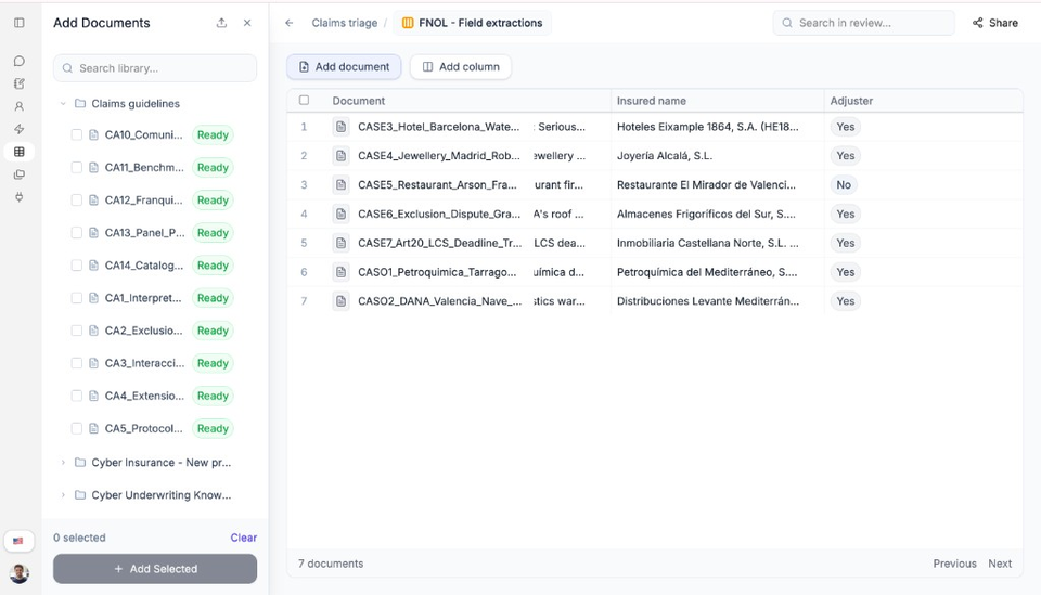 Add Documents panel with library folders and Ready documents