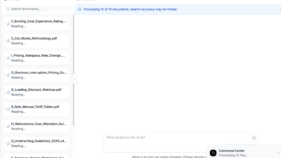 Project documents list showing processing status
