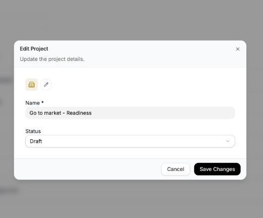 Edit Project window with Name and Status fields